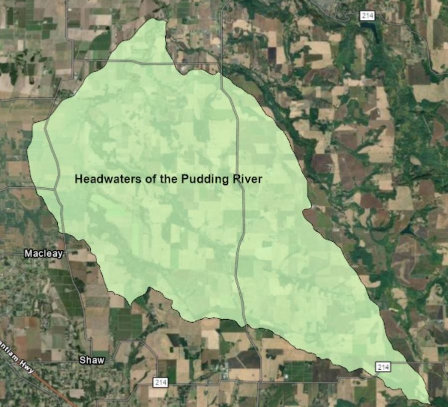 a map showing the headwaters of the Pudding River
