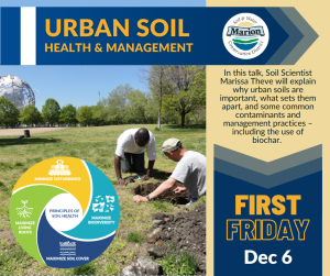 a graphic for the Dec 6 First Friday - Urban Soil Health and Management